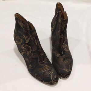Black and Gold Embroidered Franco Sarto Heeled Boots